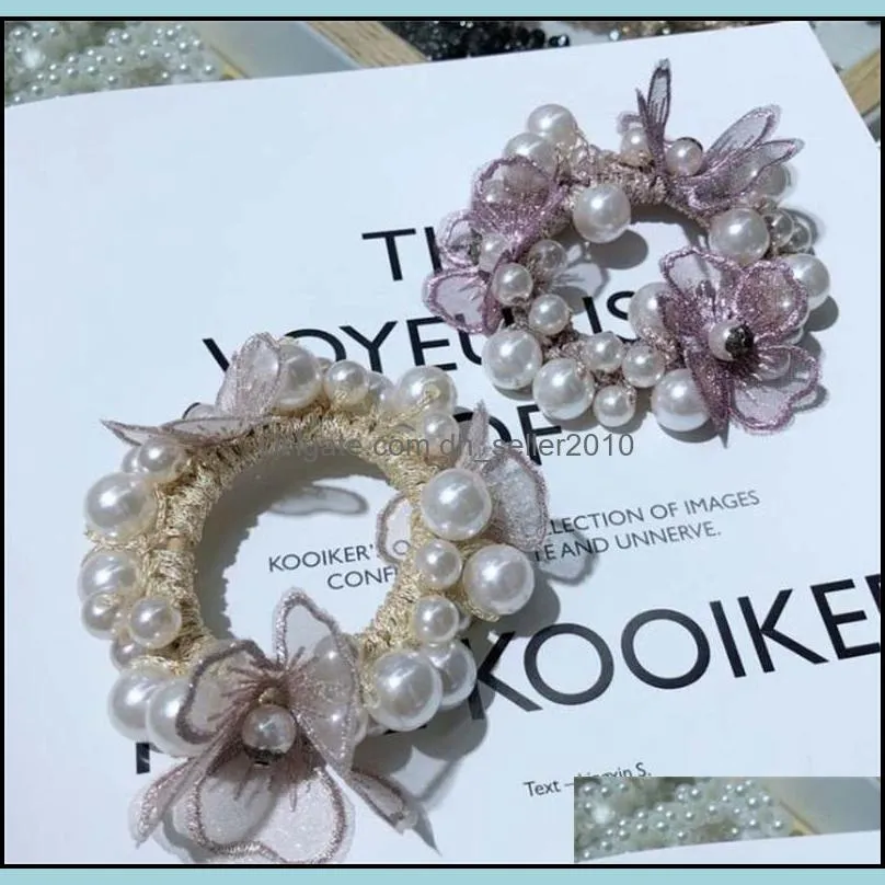 Women Beading Flower Pearl Coiling Lady Handmade Weave Fashion Rubber Band Multicolor Hair Accessories 5ht J2