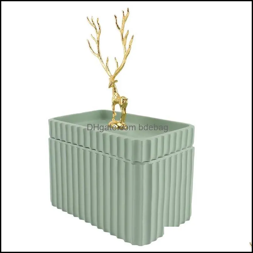 Golden Deer Rectangular Box Resin Striped Storage Canister Living Room Desktop Home Decor