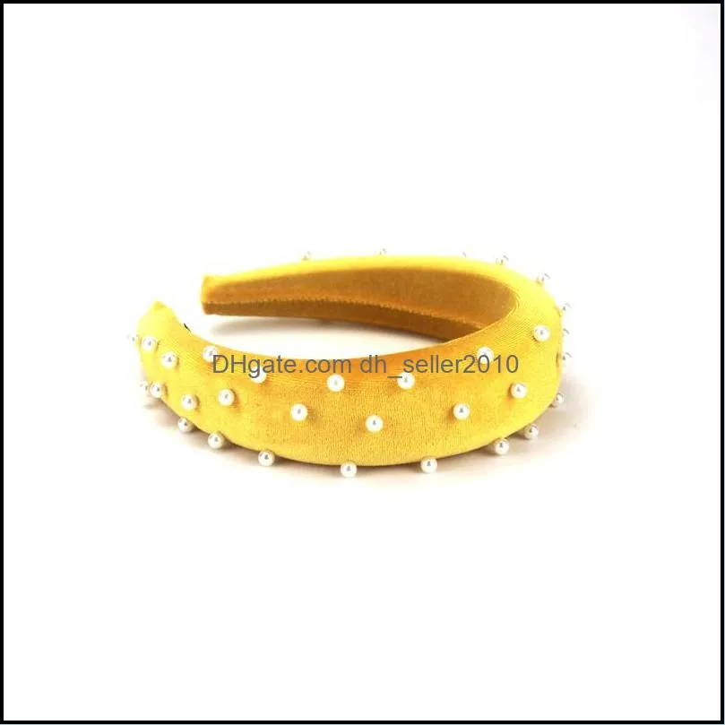 Imitation Pearl Women Headband Sponge Lady Fashion Wide Hair Hoop Pure Color Flannelette Bands