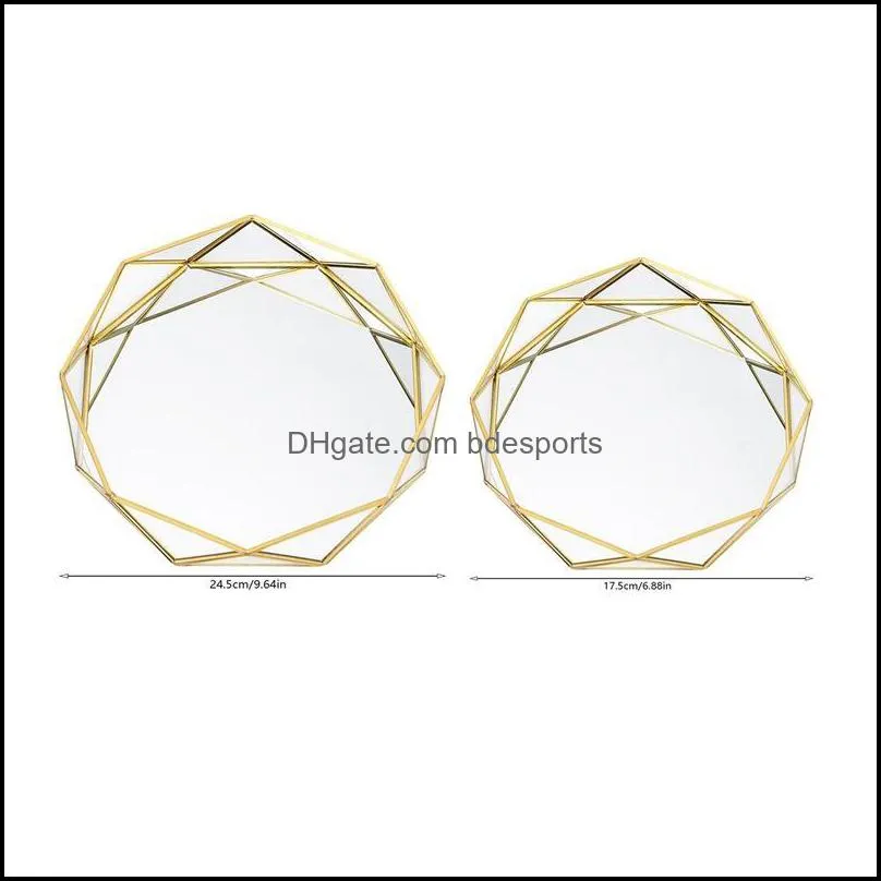 2pcs Ins Nordic Golden Western Cake Dessert Plates Geometric Round Glass Plate Cosmetic Jewelry Tray