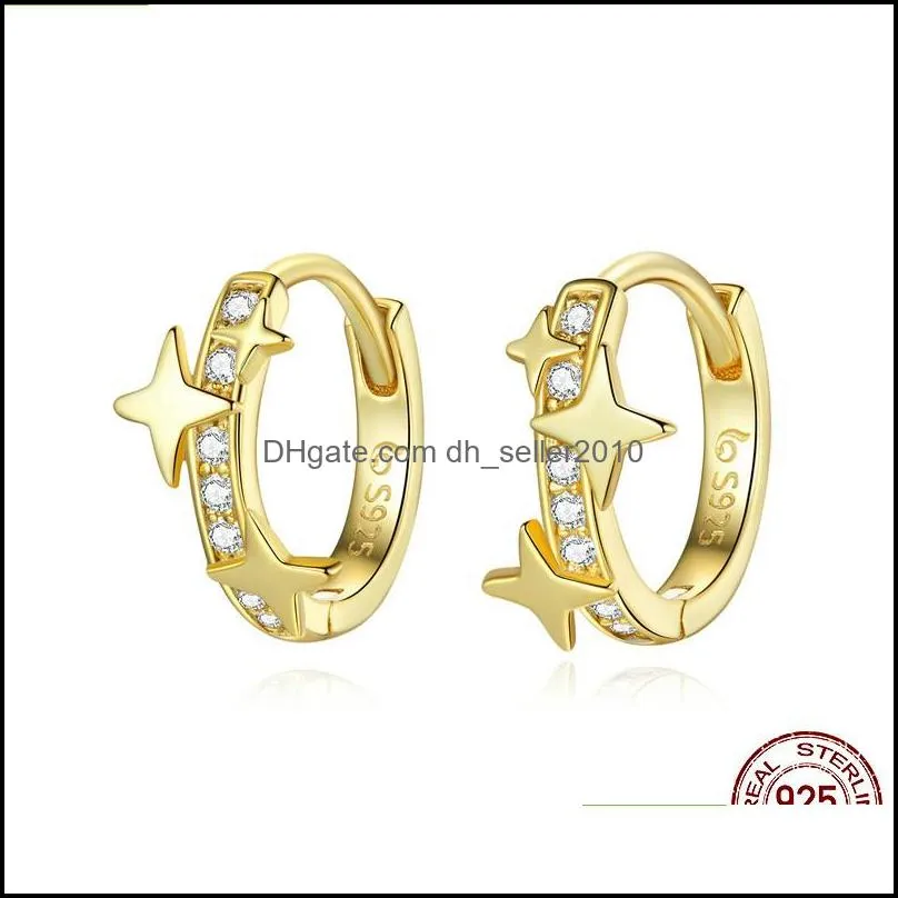 Small Hoop Earrings Gold Huggie 925 Sterling Silver Clear CZ Universe Galaxy Earrings for Girl Gifts Jewelry BSE076 27 w2