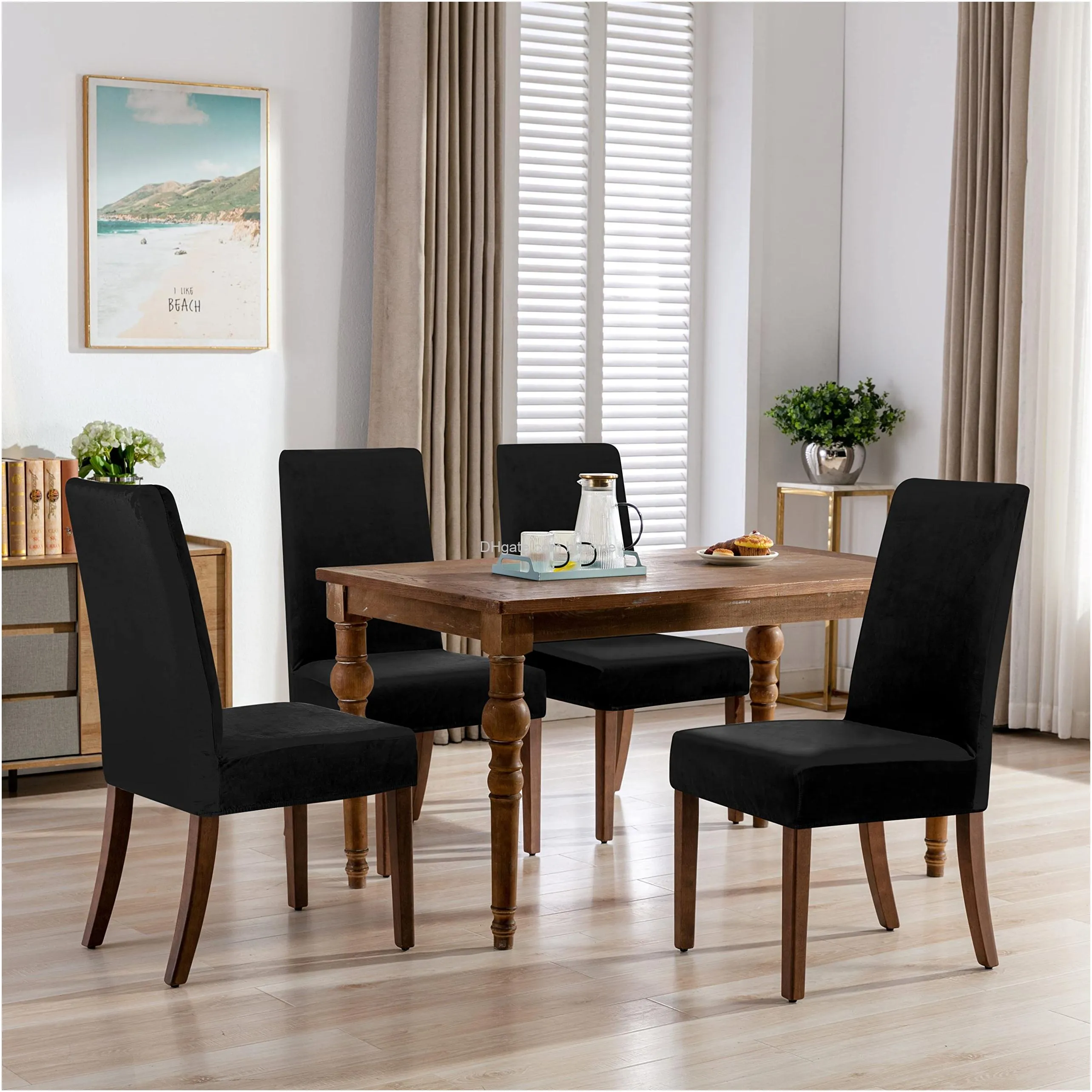 velvet stretch dining room chair covers soft removable dining chair slipcovers set of 2 black