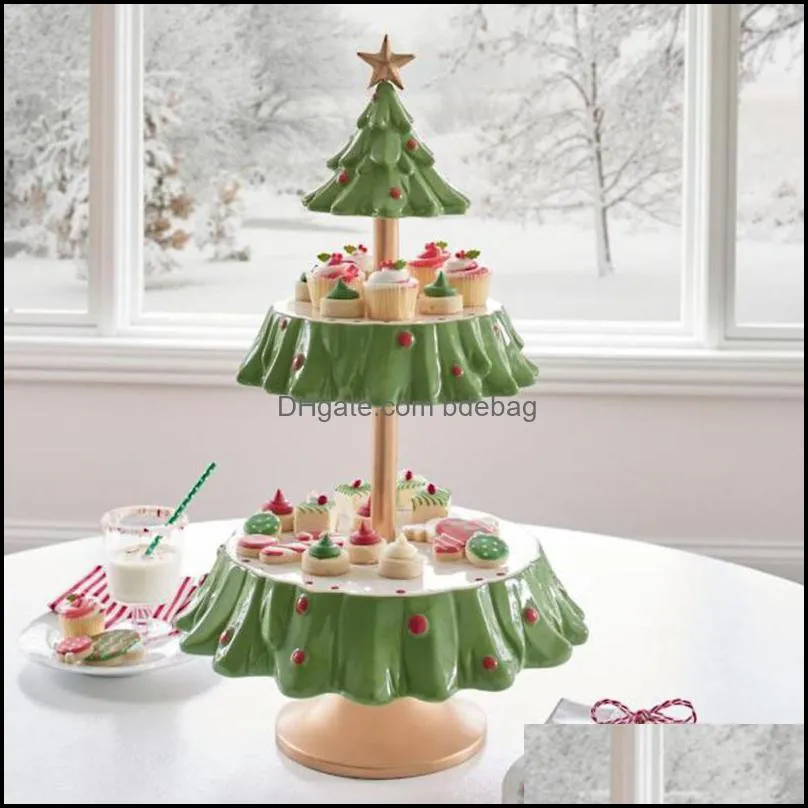 Christmas Snack Stand 2 Tier Resin Food Serving Tray Cupcake Holder Bowl Table Ornaments Rack