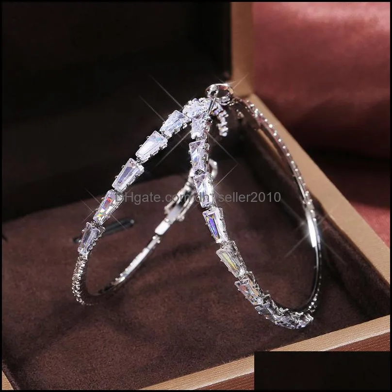 Big Crystal Hook Earrings Metal Circle Dazzling Bar Wedding Party Jewelry Setting Pave Zircon For Women