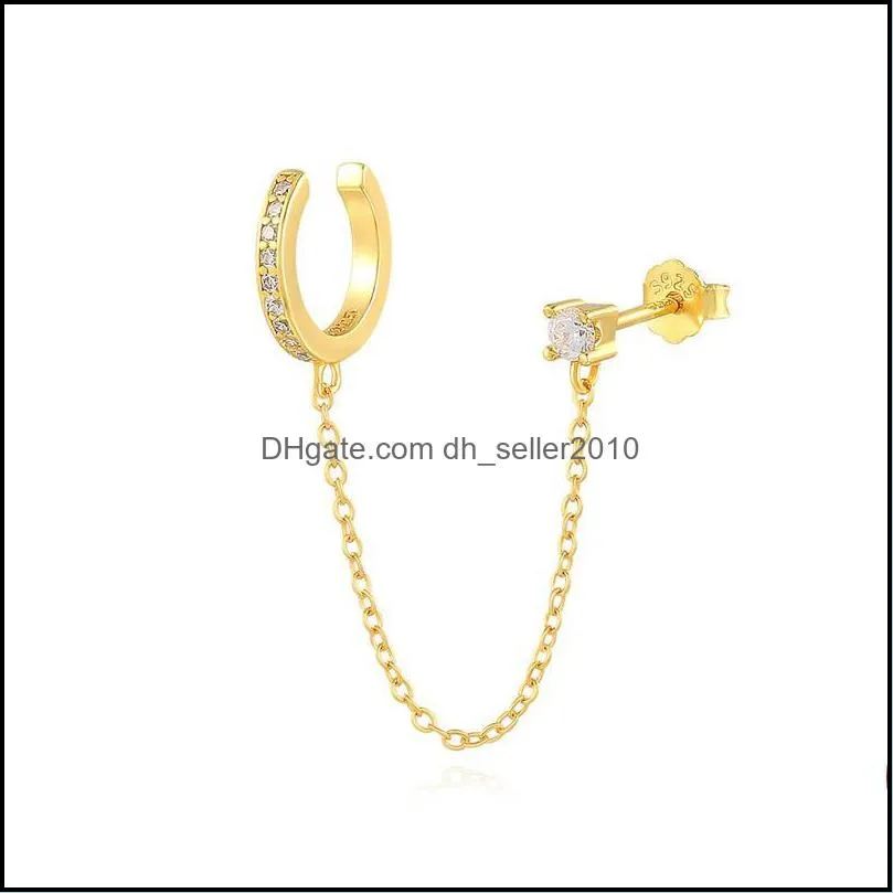 1 pcs Gothic Punk Handcuff chain Earrings real 925 Silver european stud Earrings link chain for Women/Girl A30 430 B3