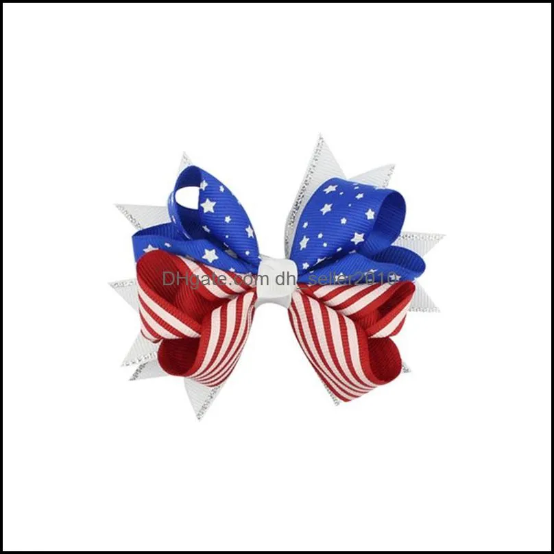 Kids American Flag Print Barrettes Fashion Children 4th of July Bow Hair Clip Cute Girl Swallowtail Hairpins Hair Accessories 186 U2