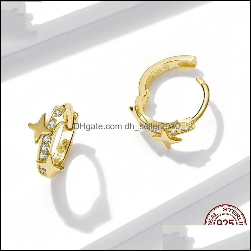 Small Hoop Earrings Gold Huggie 925 Sterling Silver Clear CZ Universe Galaxy Earrings for Girl Gifts Jewelry BSE076 27 w2