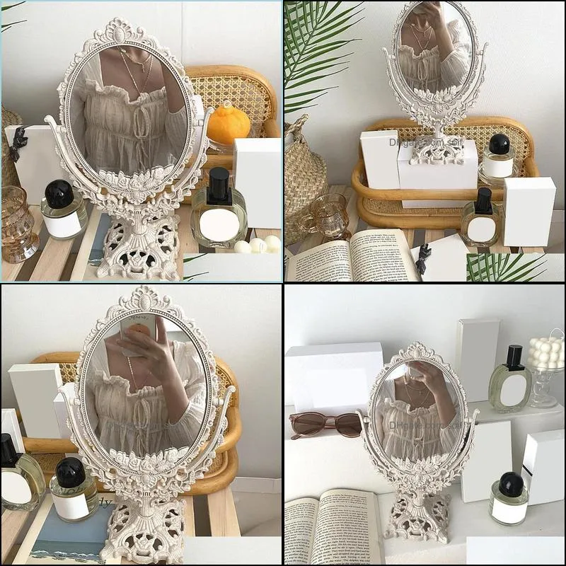 Nordic Cutelife Silver Plastic Vintage Decorative Mirror Small Round Make up Bedroom Ins Table Room Standing Glass