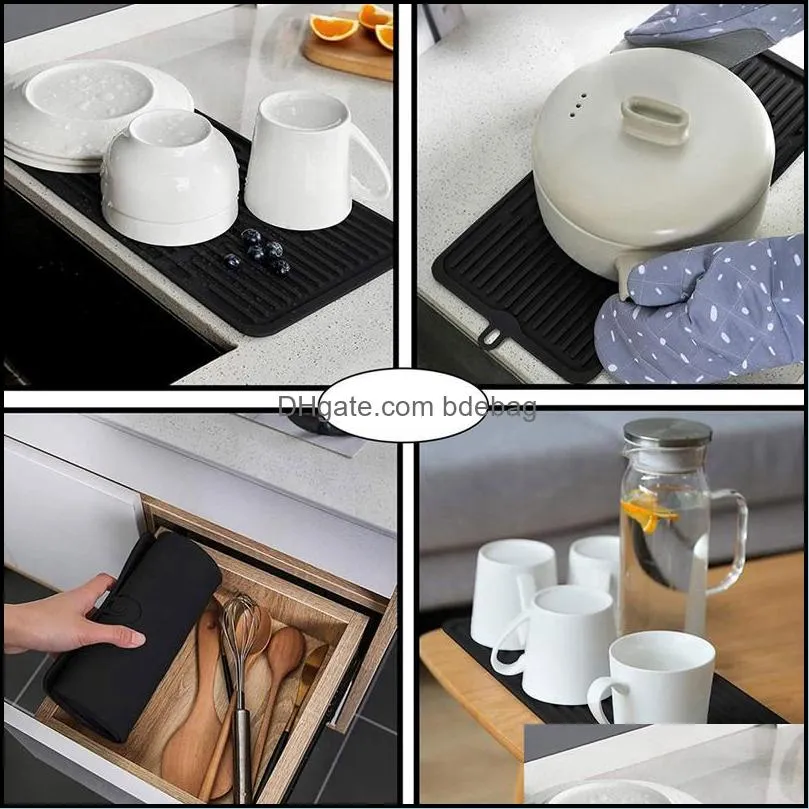 Foldable Silicone Dish Drying Mat Non-Slip Placemat Tableware Drain Pad Insulation Pot Kitchen Accessories