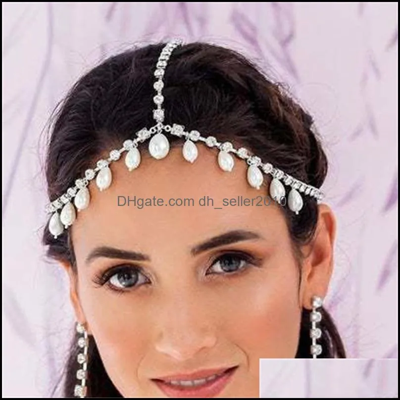 Luxurious Headpiece Rhinestone Crystal Hair Chain Women Hair Decoration Simulated Pearl Headband Bride Wedding Jewelry