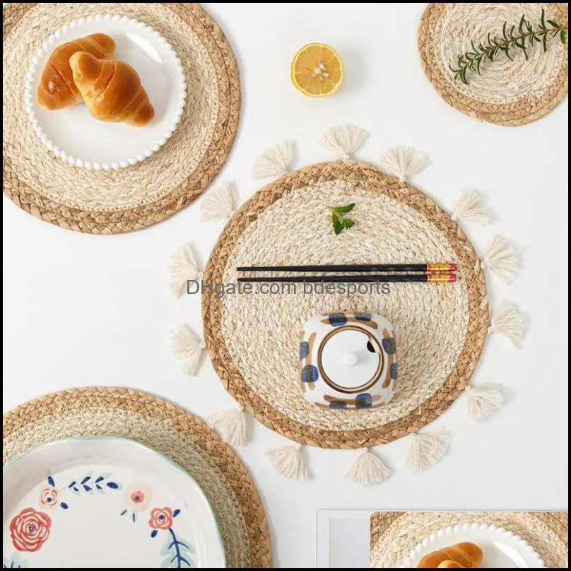 Straw Corn Handmade Placemat Tableware Round Pot Mat Heat Insulation Non-Slip Tablemat Kitchen Dining Table Decoration