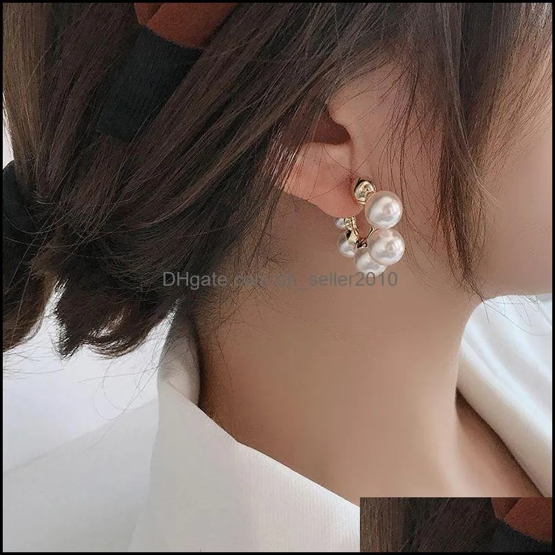 Elegant Celebrity Metal Inlaid Pearl Earrings For Woman Fashion Jewelry Wedding Party Girl`s 3435 Q2