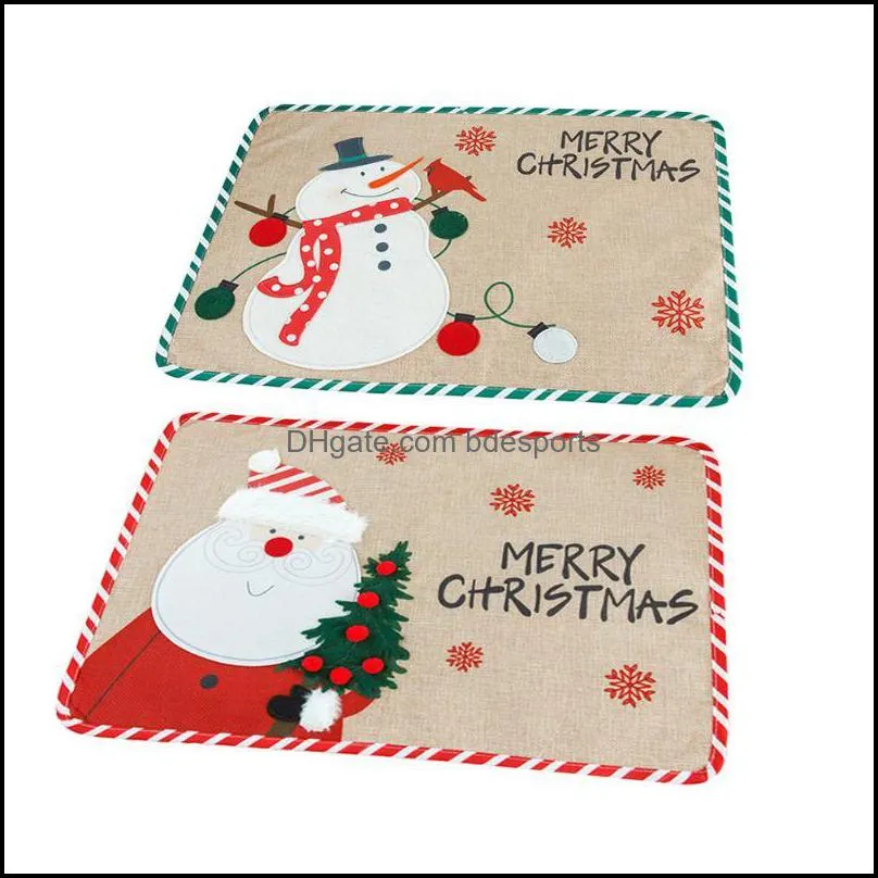 Snowman Design Insulation Christmas Placemat Holiday Table Decoration Party For Home Wipeable Carton Linen Cloth Universal