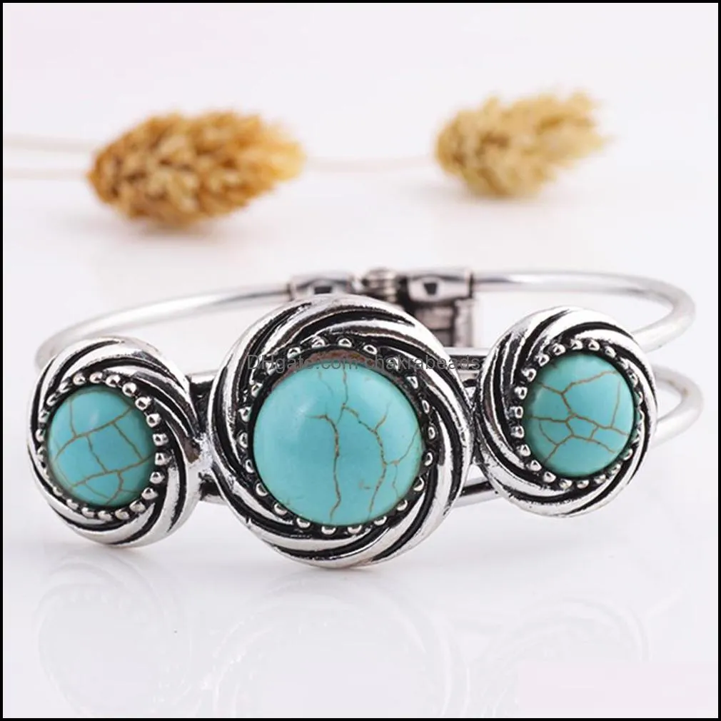 wholesale- vintage jewelry tibetan silver carved round turquoise bangle gift for women bracelet watch band pulsera brazalete accessory