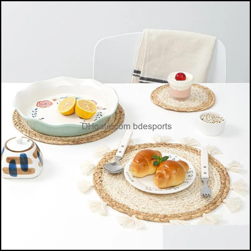 Straw Corn Handmade Placemat Tableware Round Pot Mat Heat Insulation Non-Slip Tablemat Kitchen Dining Table Decoration