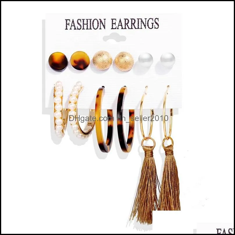 Dangle 6 Pairs Drop Earrings Set Jewelry Fashion Women Geometric Alloy Bohemia Style Multi-color Tassels Earrings 3476 Q2