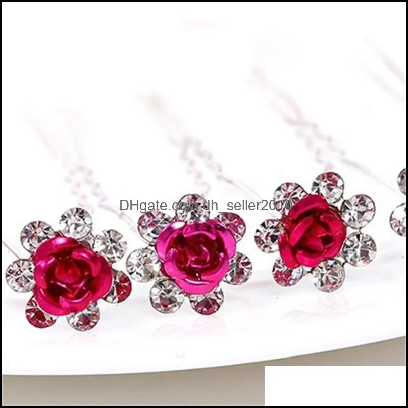 Wedding Bridal Hairpins Crystal Rhinestone Rose Flower Hairpin Clips Styling Accessories High Hair Jewelry 1826 Q2