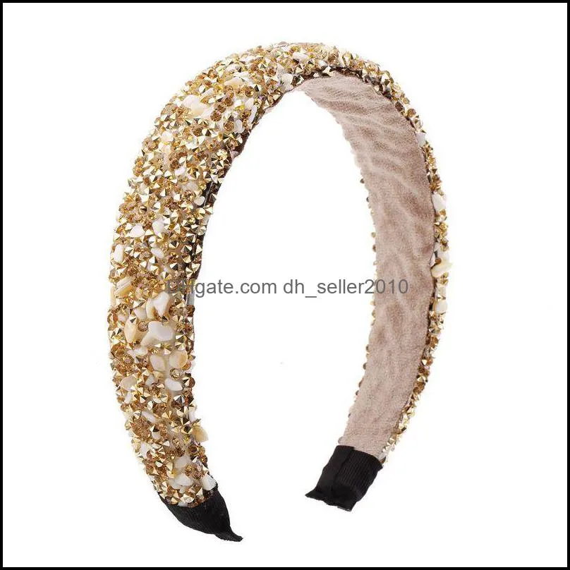 Natural Crystal Rhinestone Hair Accessories Retro Sponge Elastic Women Hoop Bling Fashion Lady Headbands