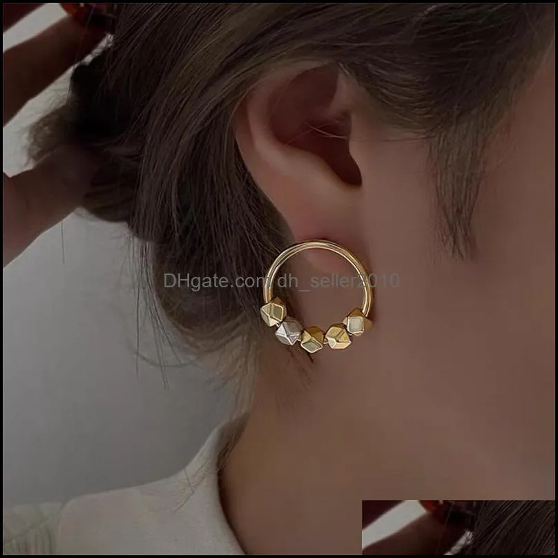 Korean Fashion Gold Color Circle Beaded Earring For Women Girls Hollow Out Metallic Vintage Jewelry Pendientes 3573 Q2