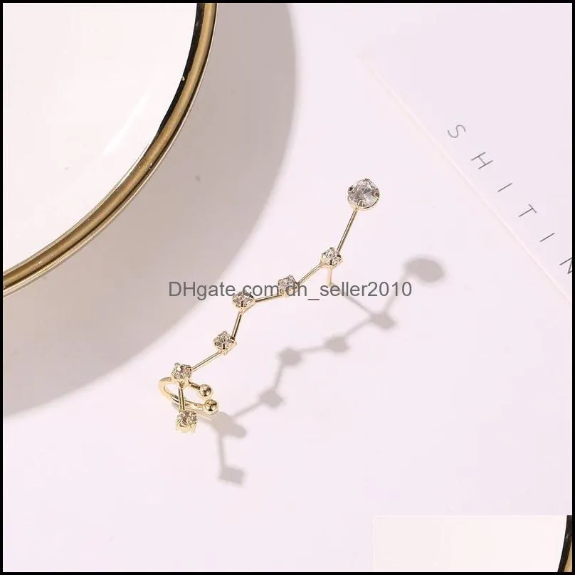 Big Dipper Ear Studs Single Ears Hook Aestheticism Diamond Inlay Earing Simplicity Cold Wind Temperament Women Plated Gold Silver Color Jewelry Crystal 2 3qw