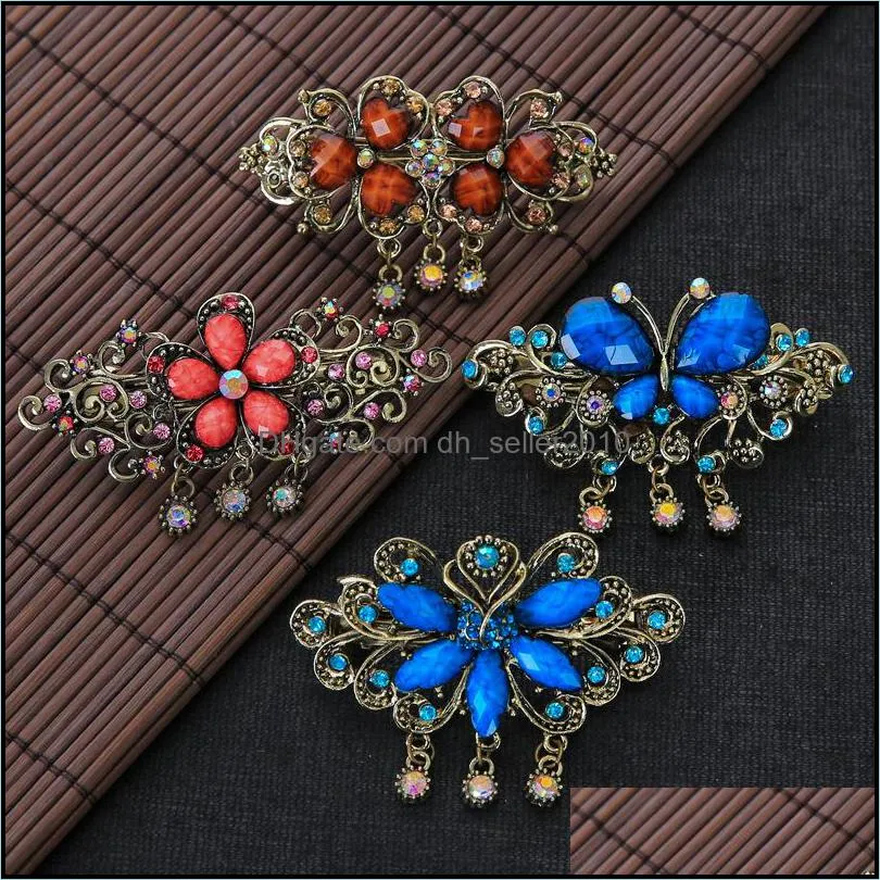 Lady Crystal Rhinestone Spring Clips Jewelry Women Flower Phoenix Butterfly Pattern Fashion Horsetail Clip Hair Accessories 2 7yb J2