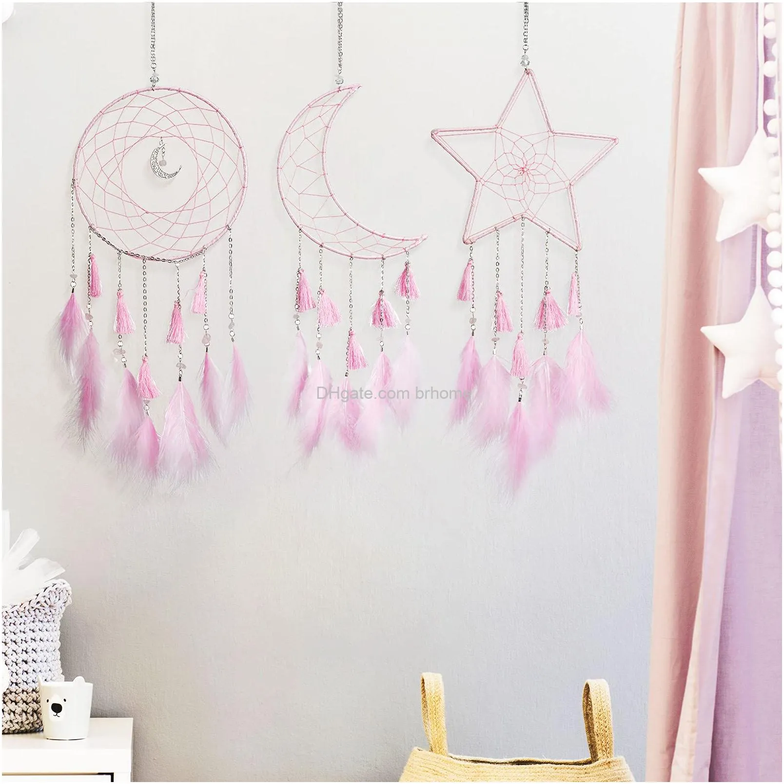 led dream handmade chain catcher bohemian new star moon sun design home decor for wall hanging home decoration pink