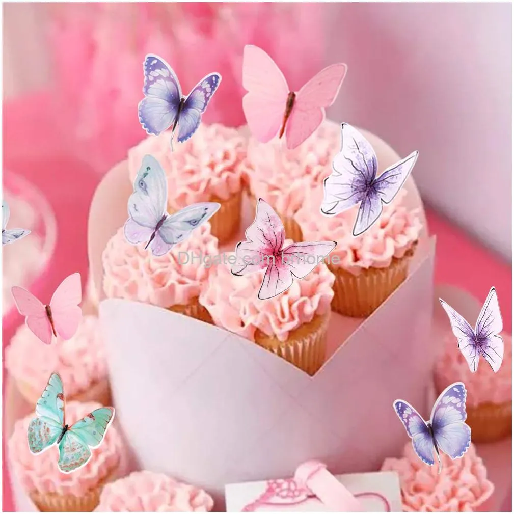 butterfly cupcake toppers cake party cake decorations mixed colour for birthday wedding party wall decoration