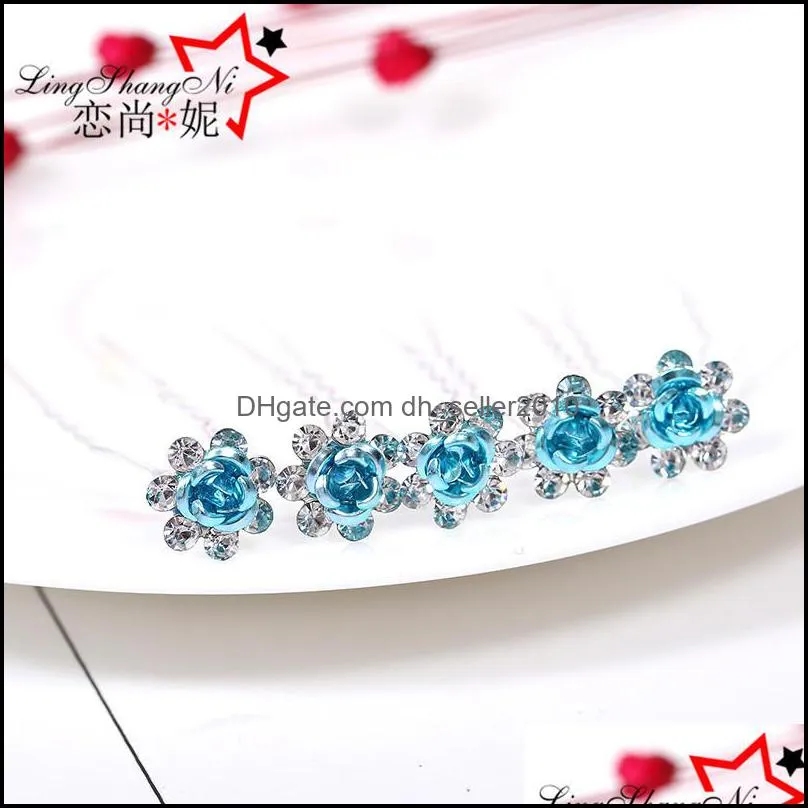 Wedding Bridal Hairpins Crystal Rhinestone Rose Flower Hairpin Clips Styling Accessories High Hair Jewelry 1826 Q2