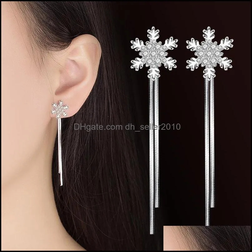 925 sterling silver new Jewelry New Woman fashion snowflake hanging style exaggerated in the long female Drop Earrings