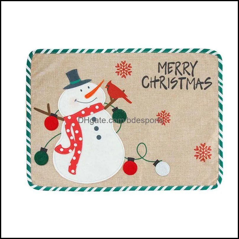 Snowman Design Insulation Christmas Placemat Holiday Table Decoration Party For Home Wipeable Carton Linen Cloth Universal