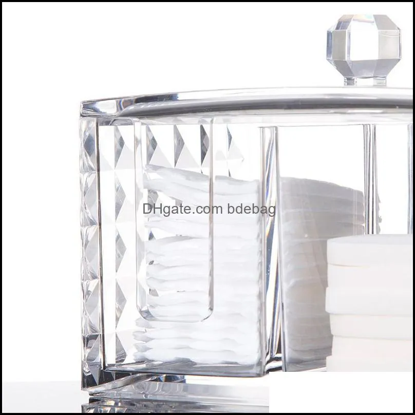 Acrylic Makeup Organizer Cotton Swabs Box Cosmetic Pads Q-Tip Clear Container Case Casket