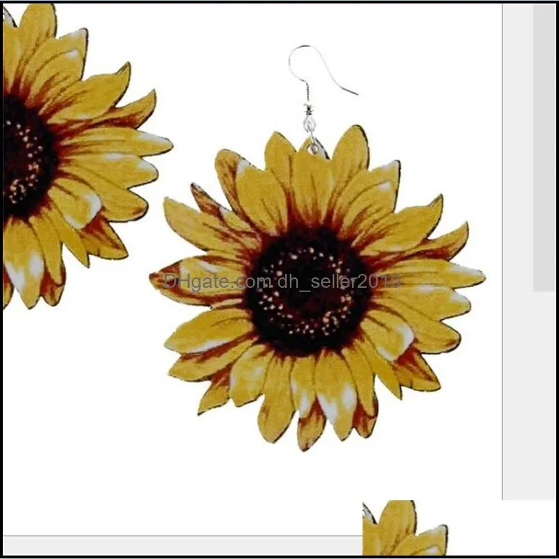 3D Three Dimensional Women Earrings Jewelry Woodiness Sunflower Pattern Lady Plated Silver Eardrop Alloy Fashion Dangle Earring 4sp