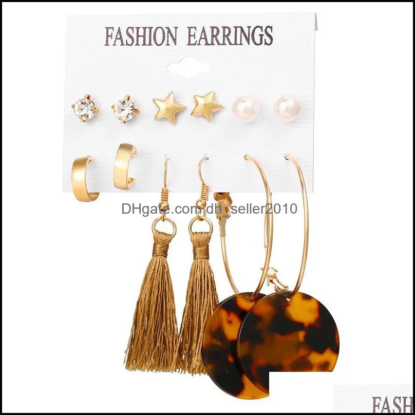 Dangle 6 Pairs Drop Earrings Set Jewelry Fashion Women Geometric Alloy Bohemia Style Multi-color Tassels Earrings 3476 Q2