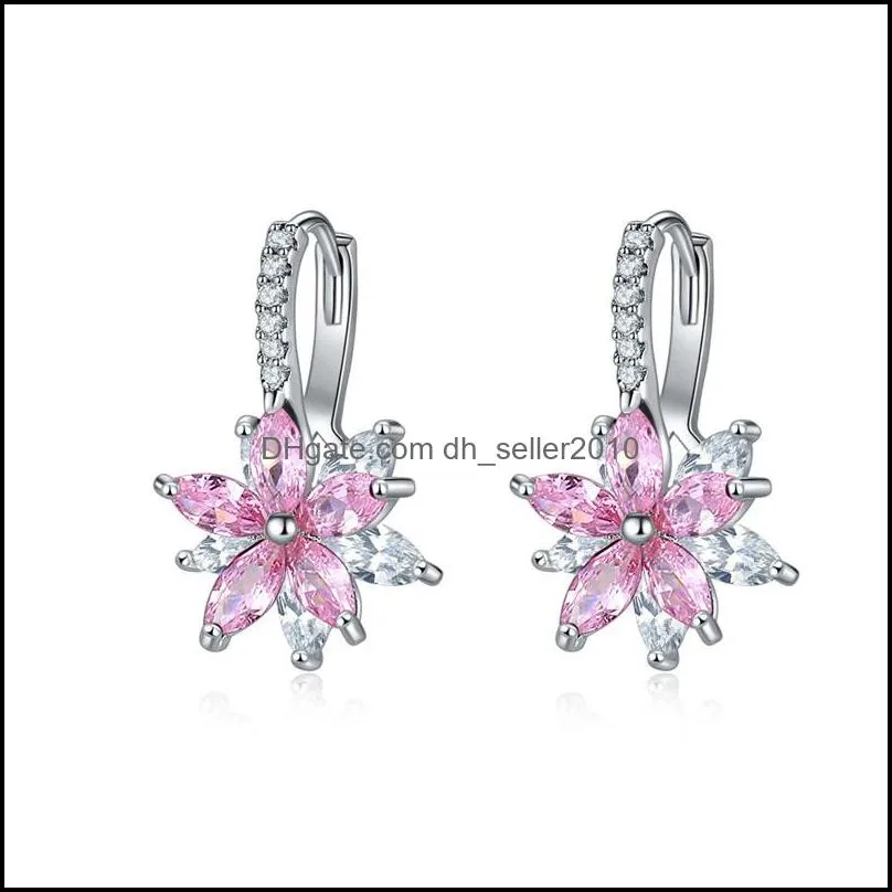 Fashion CZ Zircon Crystal Flower Stud Earrings for Women Girls Jewellery Xmas Gift Bohemia Bijoux Wedding Earring 3068 Q2