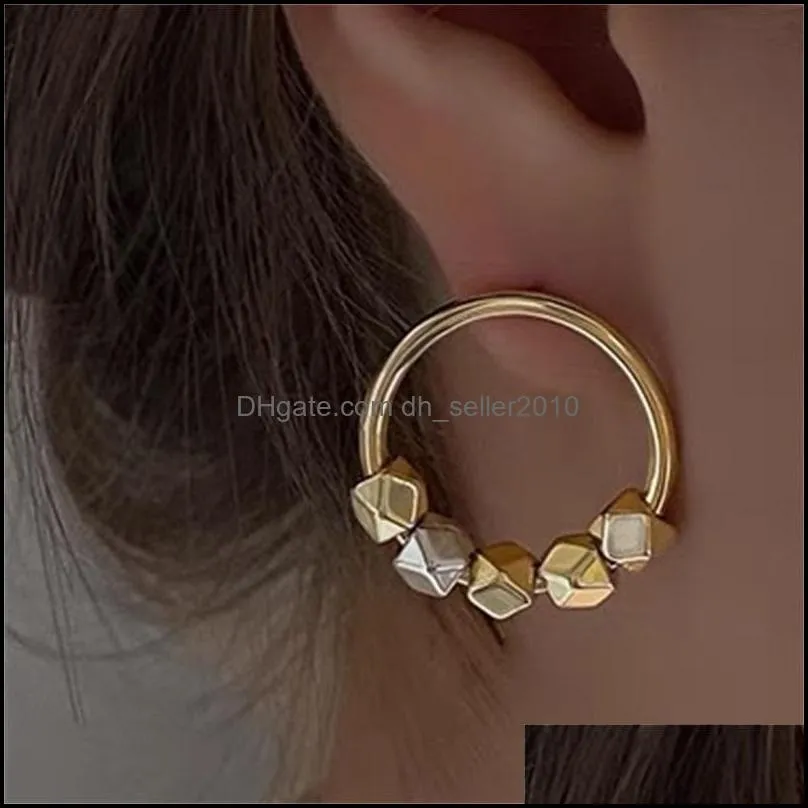 Korean Fashion Gold Color Circle Beaded Earring For Women Girls Hollow Out Metallic Vintage Jewelry Pendientes 3573 Q2