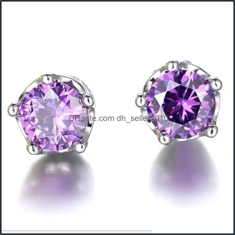 Natural Purple Amethyst Stud Earrings For Women Real Crown Crystal Wedding Party Jewelry Earring 3779 Q2