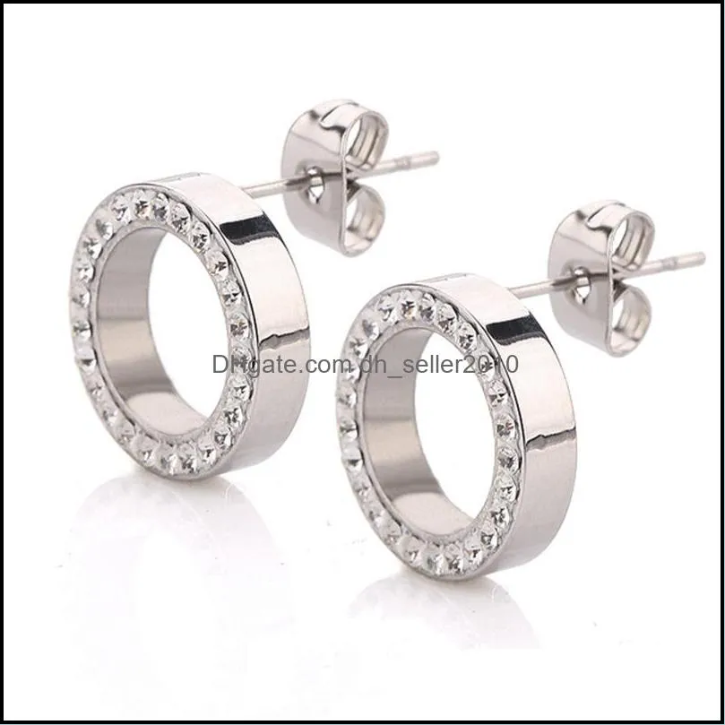 guys 316L Titanium Stainless Steel Hoop Bling Diamond Womens Circle Earring Studs Allergy Proof Earrings Stud Jewelry for Girls Wholesale