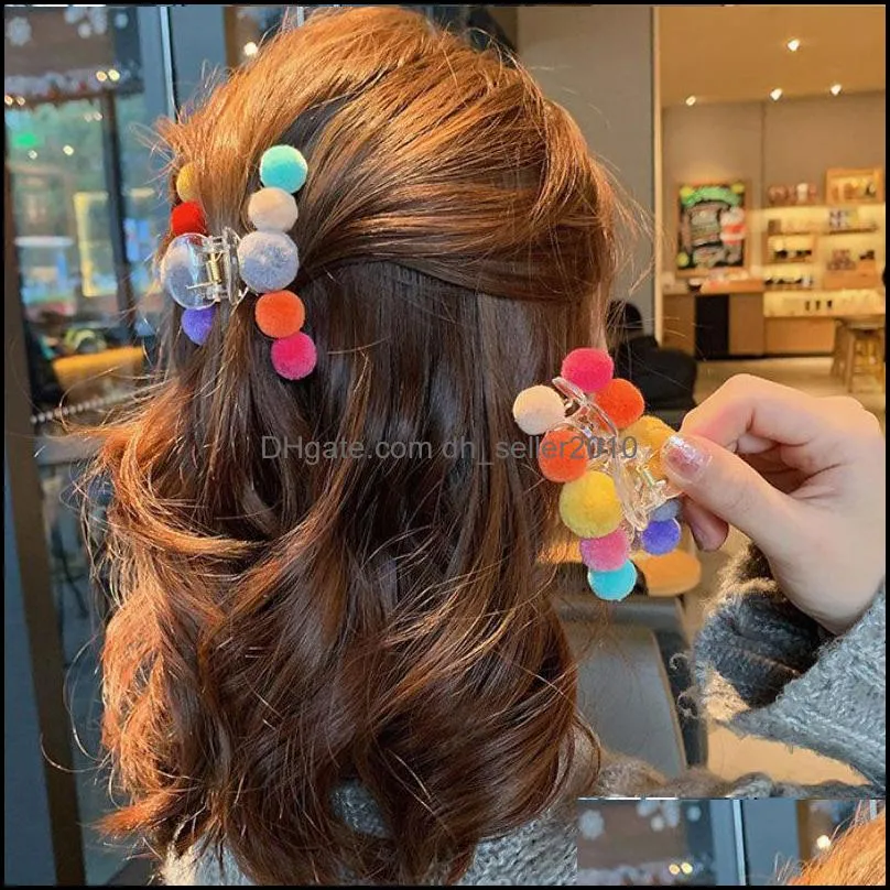 Women Hairball Shark Clip Girl Autumn Winter Plush Fashion Colour Hairpin Versatile Hair Accessories Multicolor 2 2pd J2