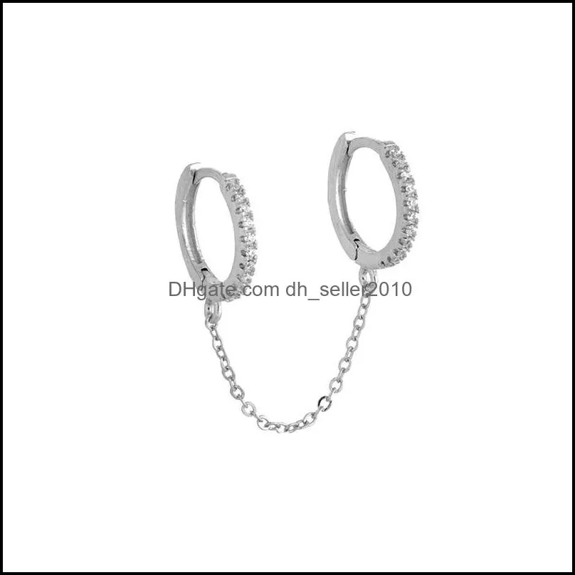 1 pcs Gothic Punk Handcuff chain Earrings real 925 Silver european stud Earrings link chain for Women/Girl A30 430 B3