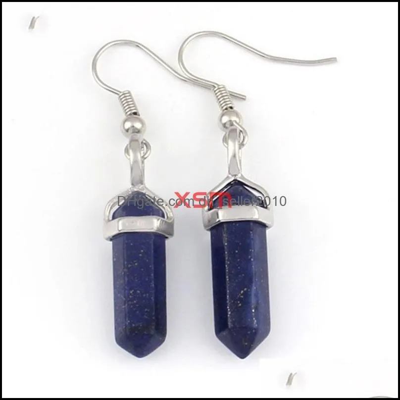 Dangle Chandelier Natural Stone Drop Earrings Reiki Hexagonal Pendulum Amethysts Lapis Fluorite Pink Crystal Earring Women Piercing 3611