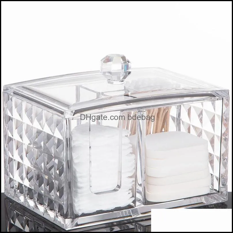 Acrylic Makeup Organizer Cotton Swabs Box Cosmetic Pads Q-Tip Clear Container Case Casket