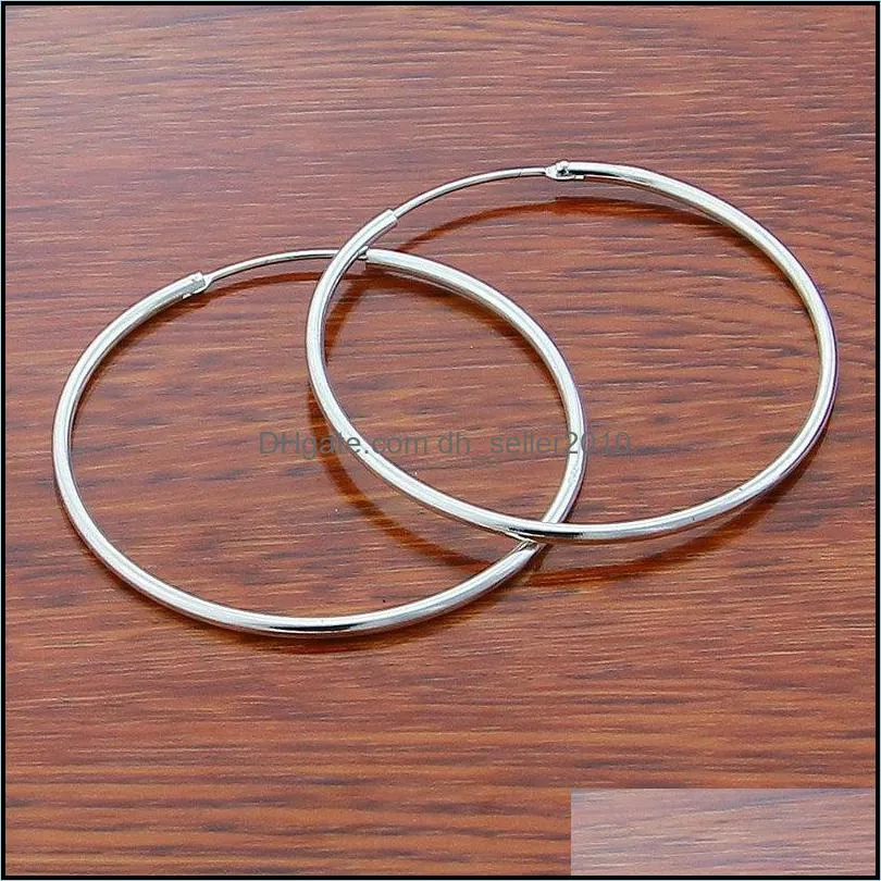 925 Sterling Silver Charm Smooth 50mm Big Circle Hoop Earrings For Women Wedding Engagement Party Jewelry 1254 T2