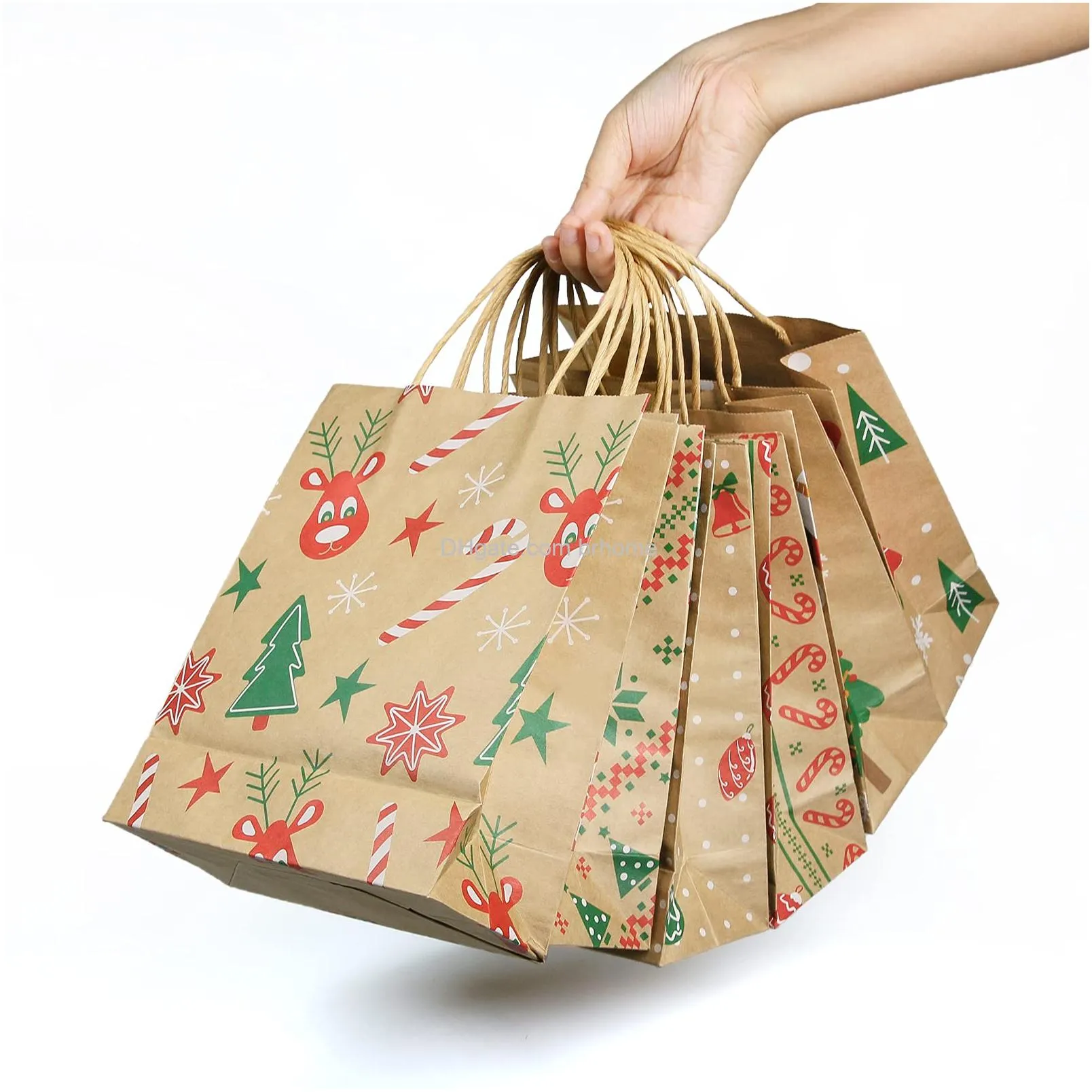 christmas gift bags kraft holiday wrapping paper bags with christmas prints for holiday party favors xmas gift box packaging