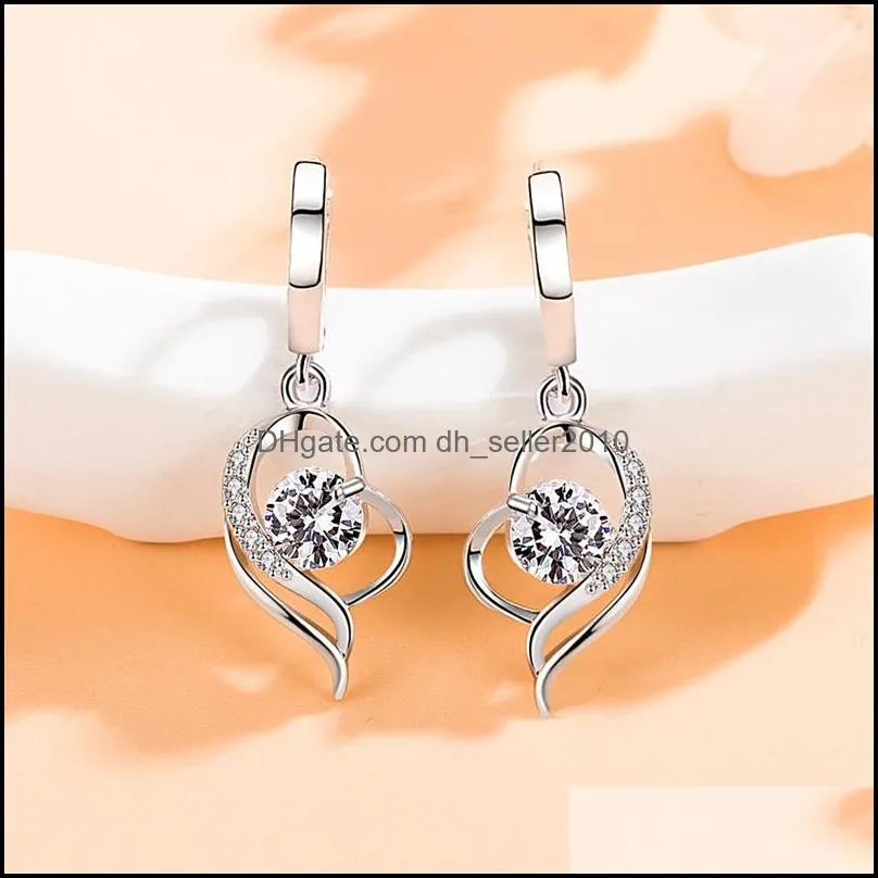 Silver Earring Elegance Double Hearts For Women Wedding Gift Lady Girl Fashion Jewelry 3577 Q2