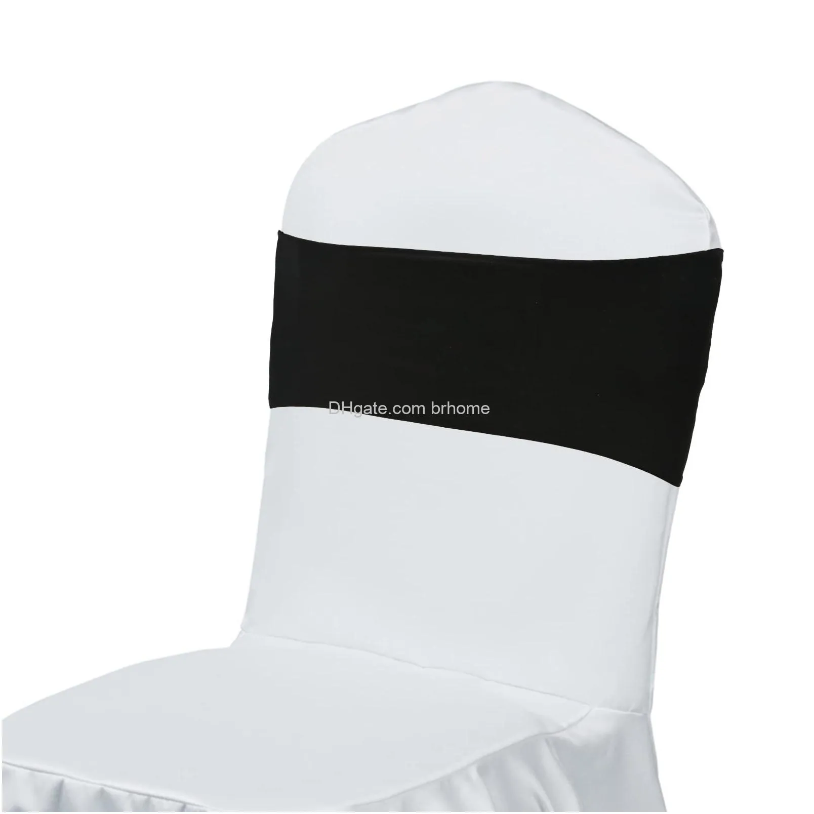 spandex chair sashes bows elastic chair cover bands with buckle slider sashes bows for wedding decorations black