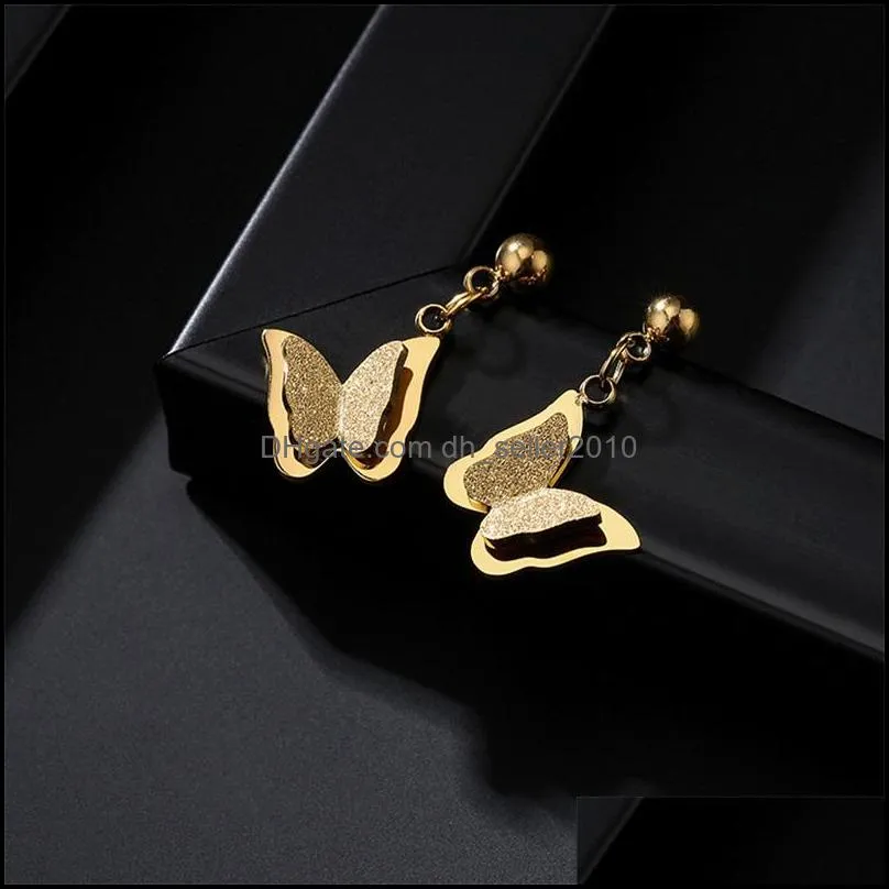 Titanium Steel Ear Studs Charm Ornaments Simplicity Originality Butterfly Stainless Steels Pendant Personality Trend Jewellery Accessories 12 9bs