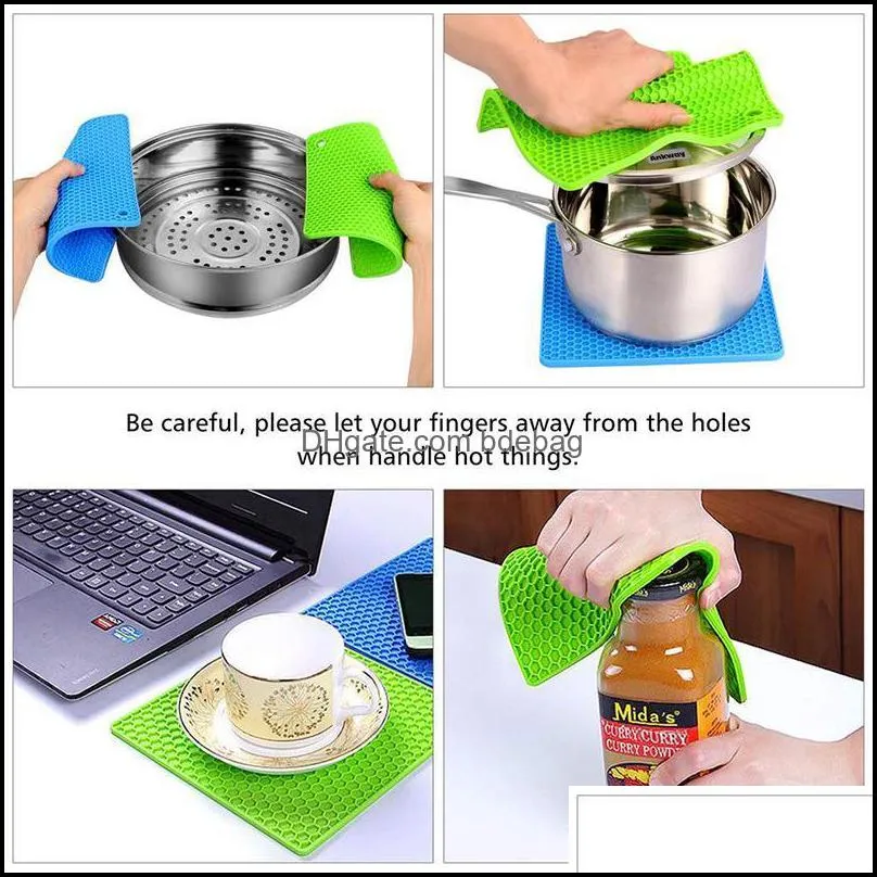 Square Heat Resistant Pot Mat Thicken Silicone Bowl Pad Holder Insulation Table Placemat For Countertop Trivet