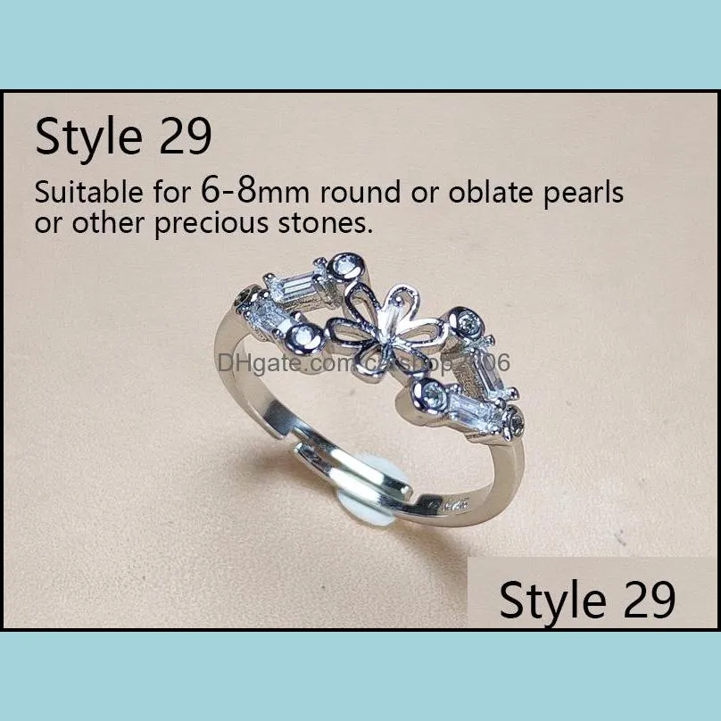 New Design Pearl Rings Settings s925 Silver Zircon Rings Settings Ring for Women Adjustable Ring Fashion Jewelry Accessories DIY Gift