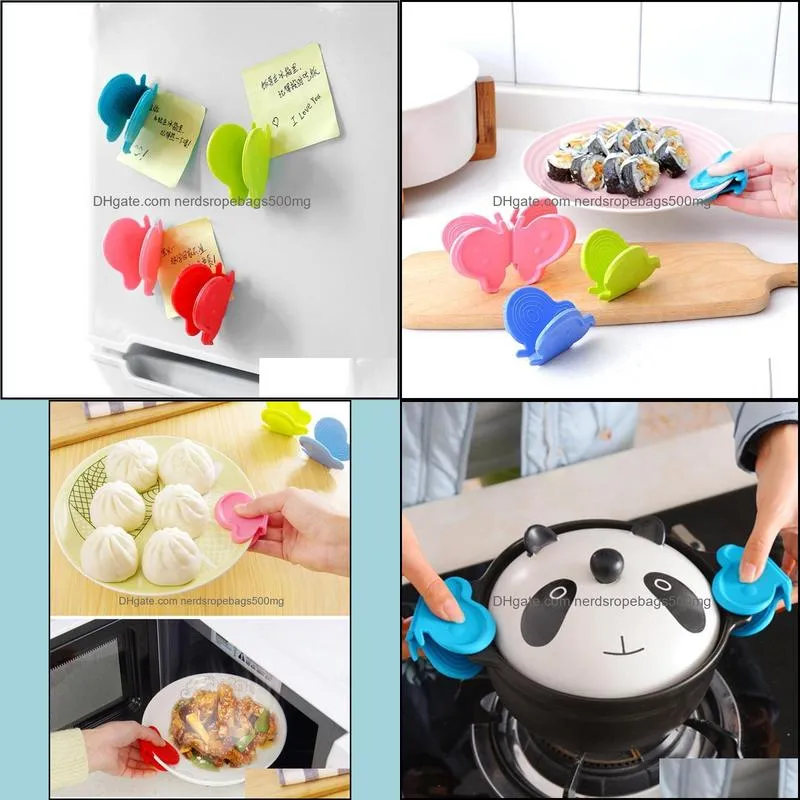 2pcs Heat Resistant Silicone Plate Clip With Magnet Refrigerator Sticker Butterfly Kitchen Insulation Bowl Clamp