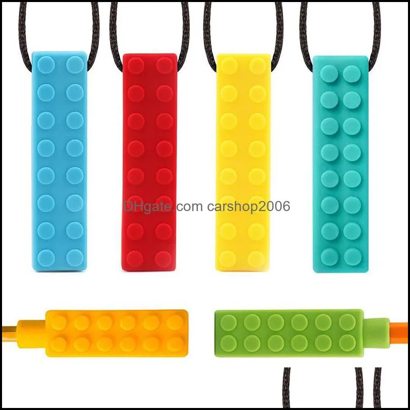 Chew Brick Pendant Necklace Set Perfect For Teething Tactile and Chewing Relief Chewable Chewlery Block Pencil Toppers Teether Toys